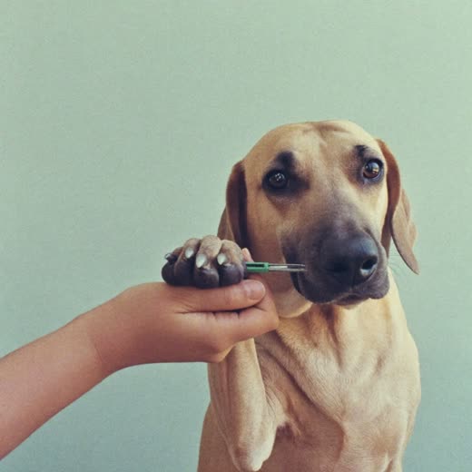 A dog's paw held for a nail trim