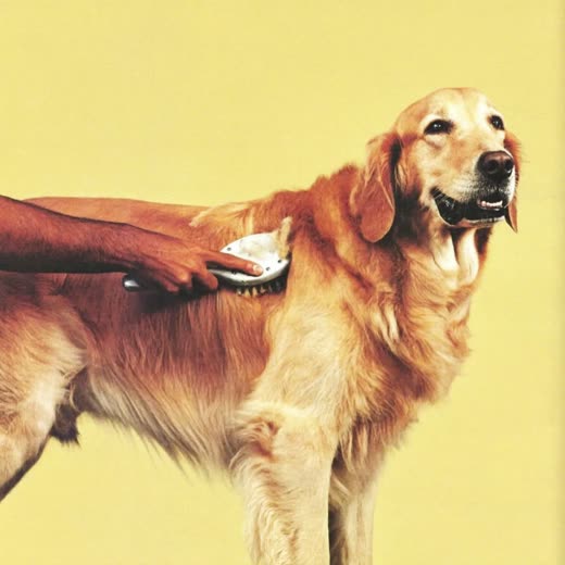 A long-haired dog being brushed out